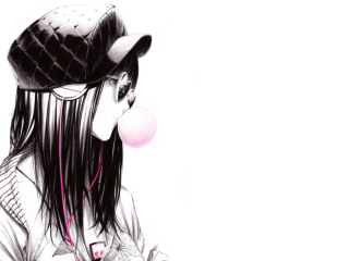 Scatch Of Girl In With Headphones And Gum wallpaper 320x240