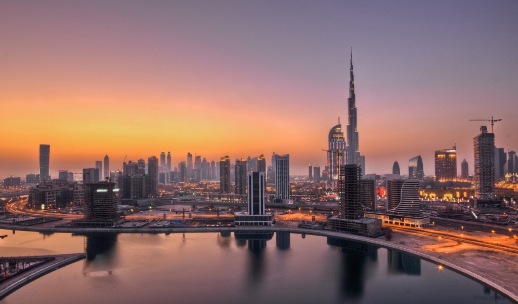 Das UAE Dubai Skyscrapers Sunset Wallpaper 1024x600