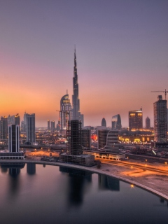 Sfondi UAE Dubai Skyscrapers Sunset 240x320