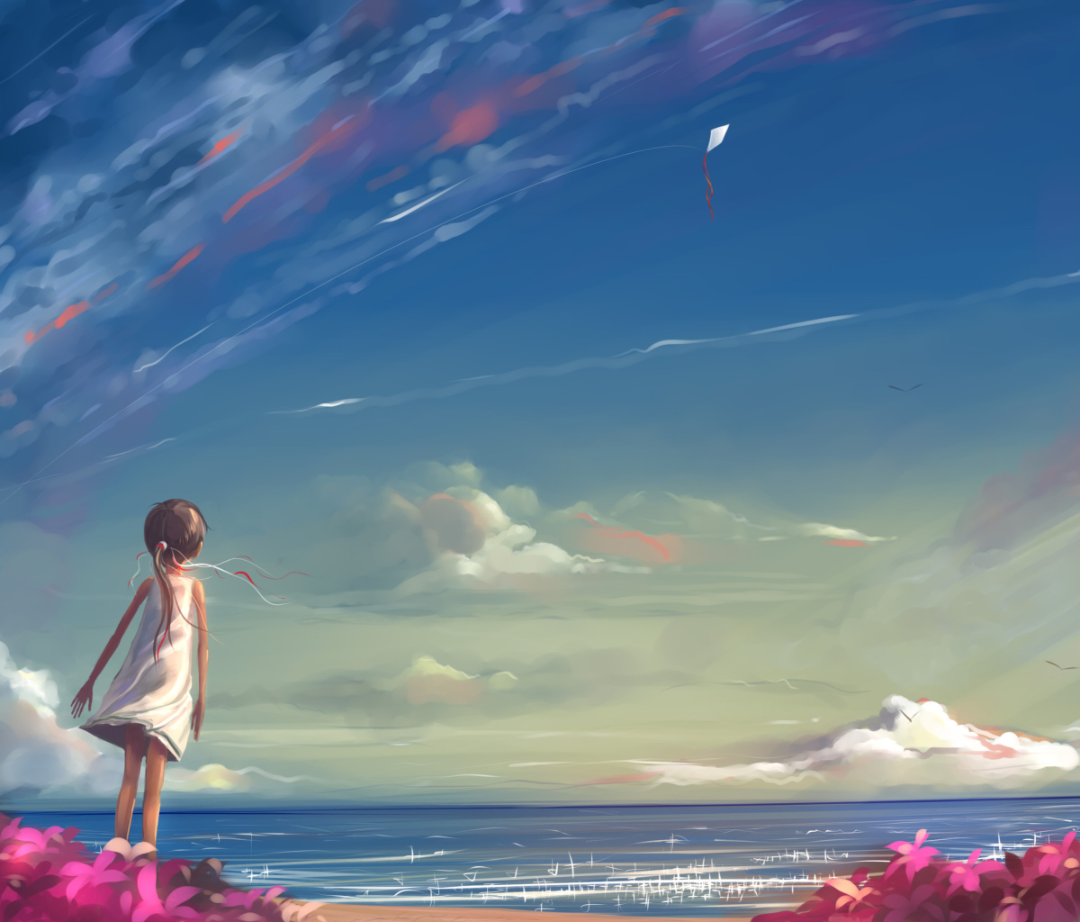 Screenshot №1 pro téma Little Girl, Summer, Sky And Sea Painting 1200x1024