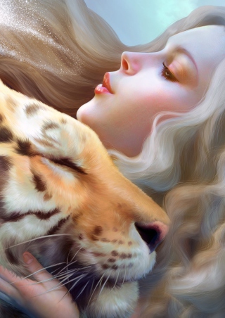 Girl And Tiger Art - Obrázkek zdarma pro 768x1280