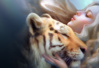 Girl And Tiger Art - Obrázkek zdarma pro 1280x800