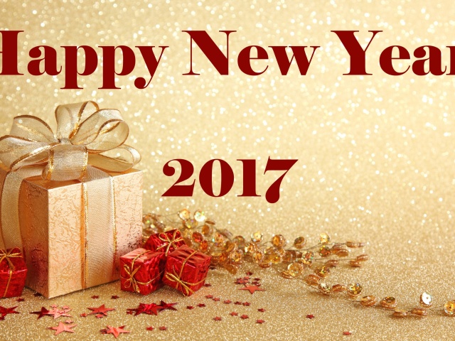 Happy New Year 2017 with Gifts wallpaper 640x480