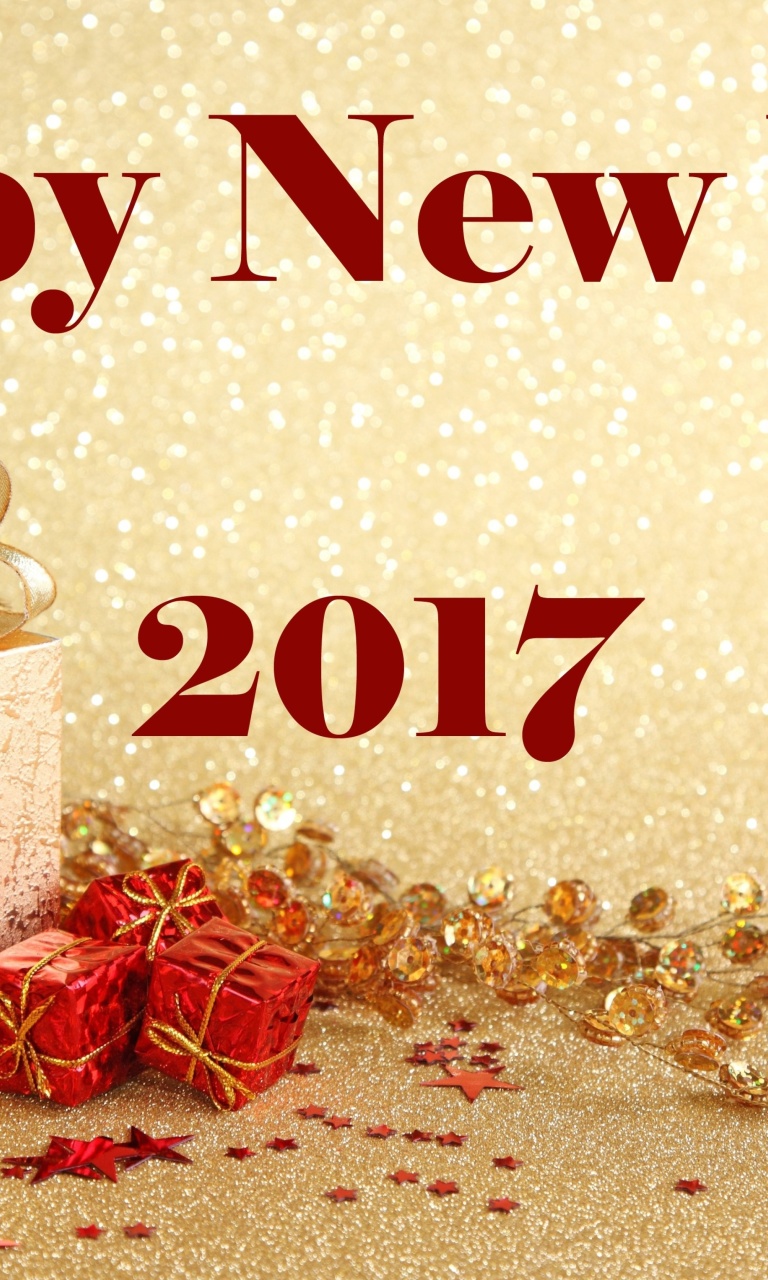 Sfondi Happy New Year 2017 with Gifts 768x1280