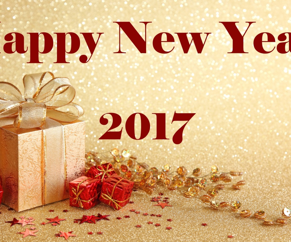 Happy New Year 2017 with Gifts wallpaper 960x800