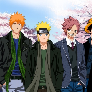 Ichigo Kurosaki, Naruto Uzumaki, Natsu Dragneel, Luffy papel de parede para celular para iPad mini