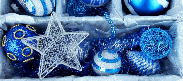 Fondo de pantalla Blue Christmas Decorations 720x320