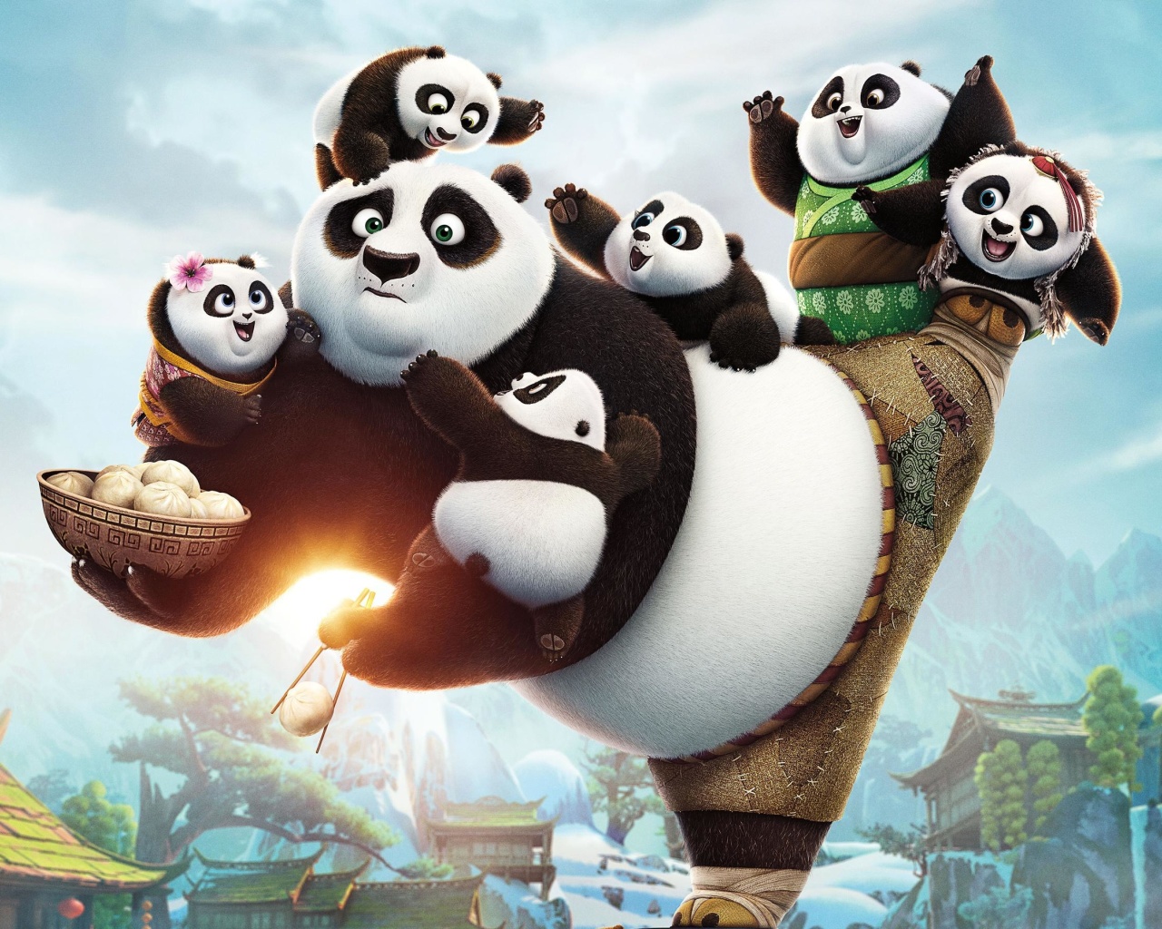 Обои Kung Fu Panda Family 1280x1024
