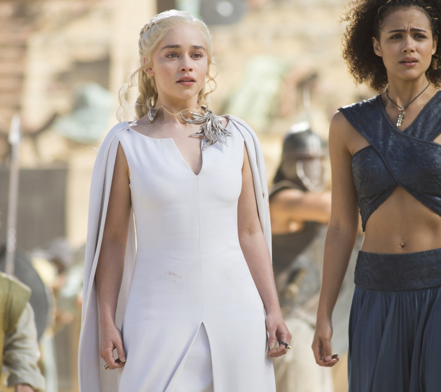 Game Of Thrones Emilia Clarke and Nathalie Emmanuel as Missandei wallpaper 1440x1280