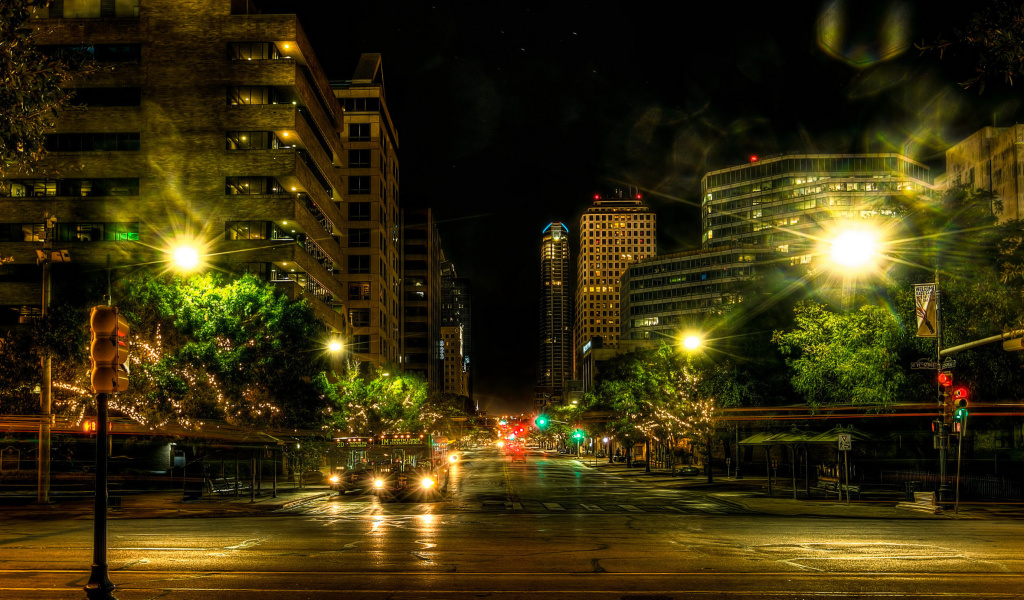 Houses in Austin HDR Night Street lights in Texas City screenshot #1 1024x600