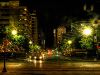 Fondo de pantalla Houses in Austin HDR Night Street lights in Texas City 320x240