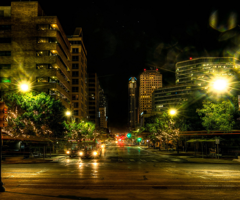 Screenshot №1 pro téma Houses in Austin HDR Night Street lights in Texas City 960x800