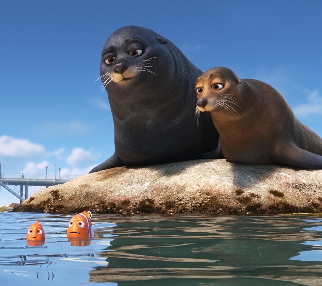 Das Finding Dory with Fish and Seal Wallpaper 1080x960