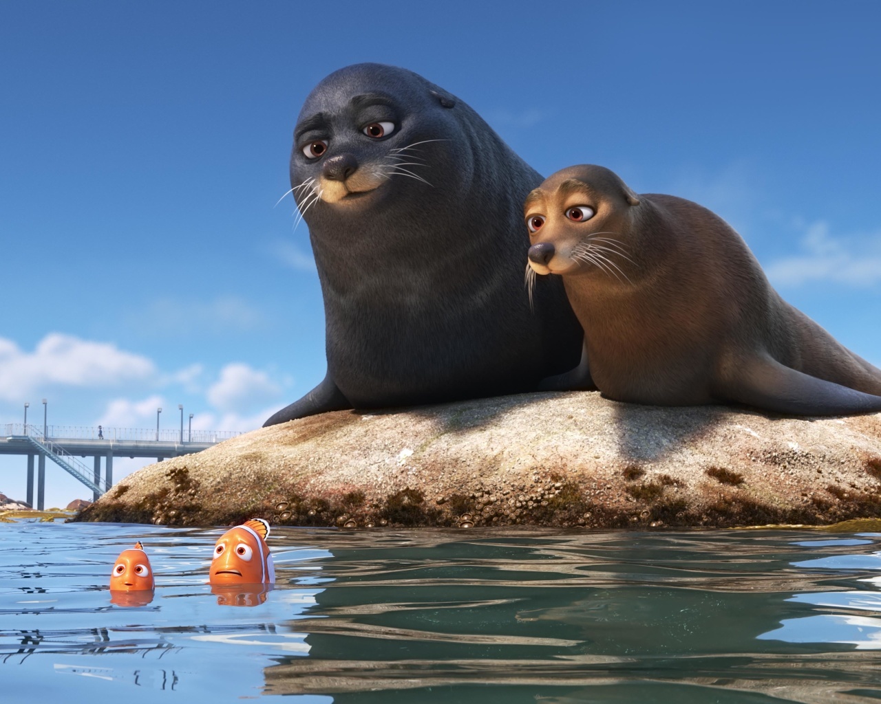 Das Finding Dory with Fish and Seal Wallpaper 1280x1024