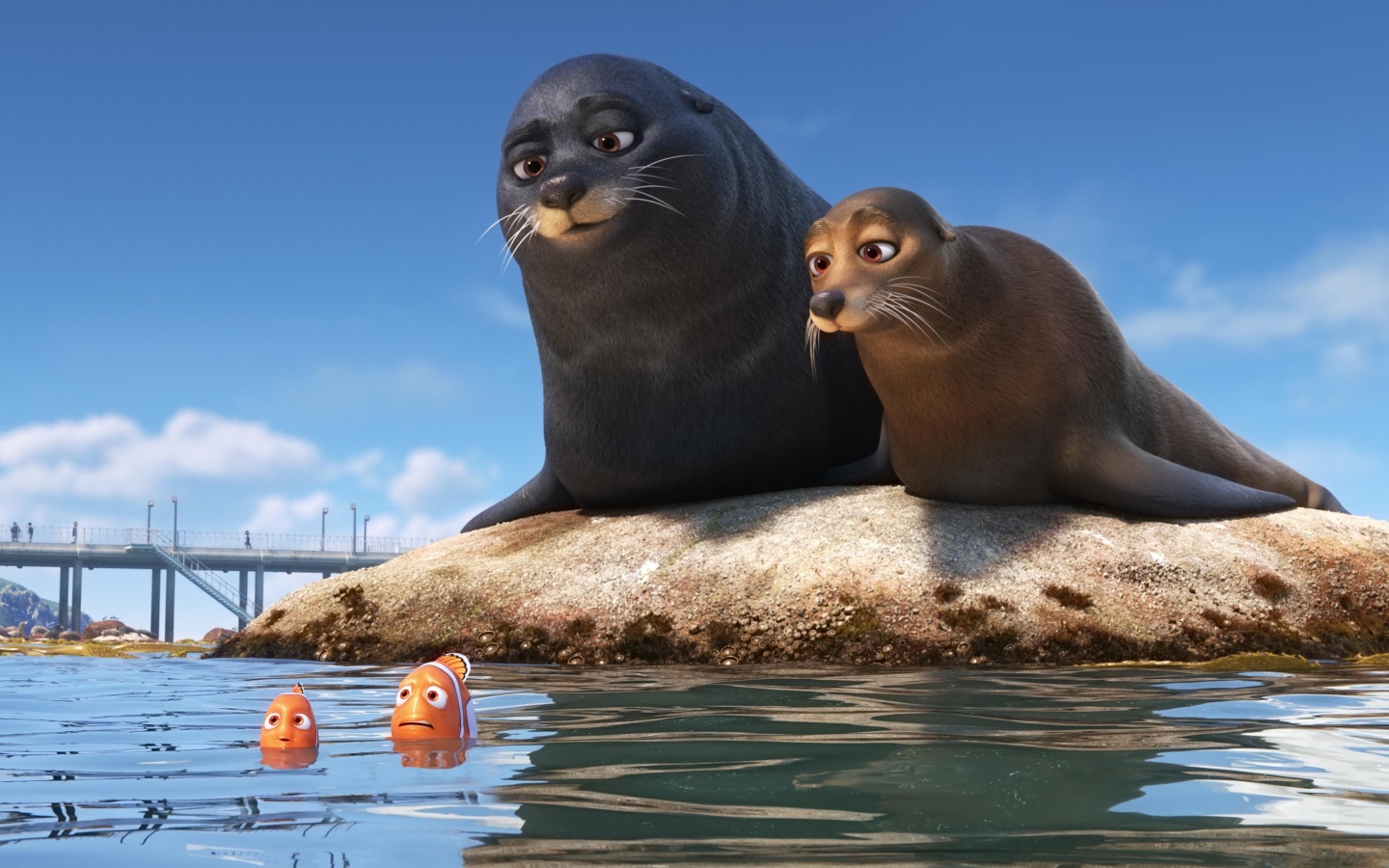 Fondo de pantalla Finding Dory with Fish and Seal 1440x900