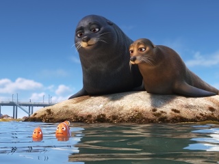 Das Finding Dory with Fish and Seal Wallpaper 320x240