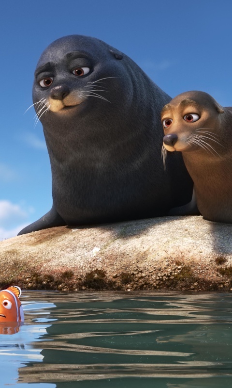 Das Finding Dory with Fish and Seal Wallpaper 480x800