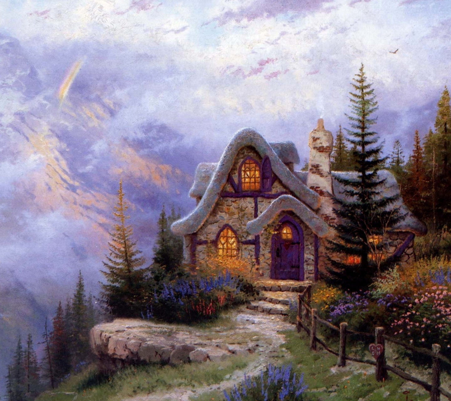 Sfondi Thomas Kinkade Sweetheart Cottage Painting 1440x1280