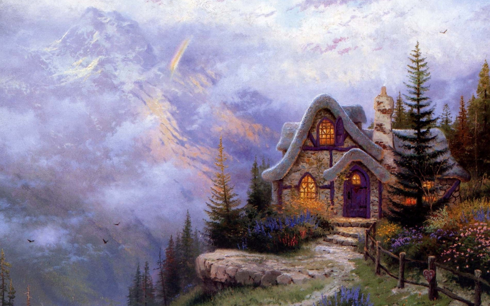Sfondi Thomas Kinkade Sweetheart Cottage Painting 1680x1050