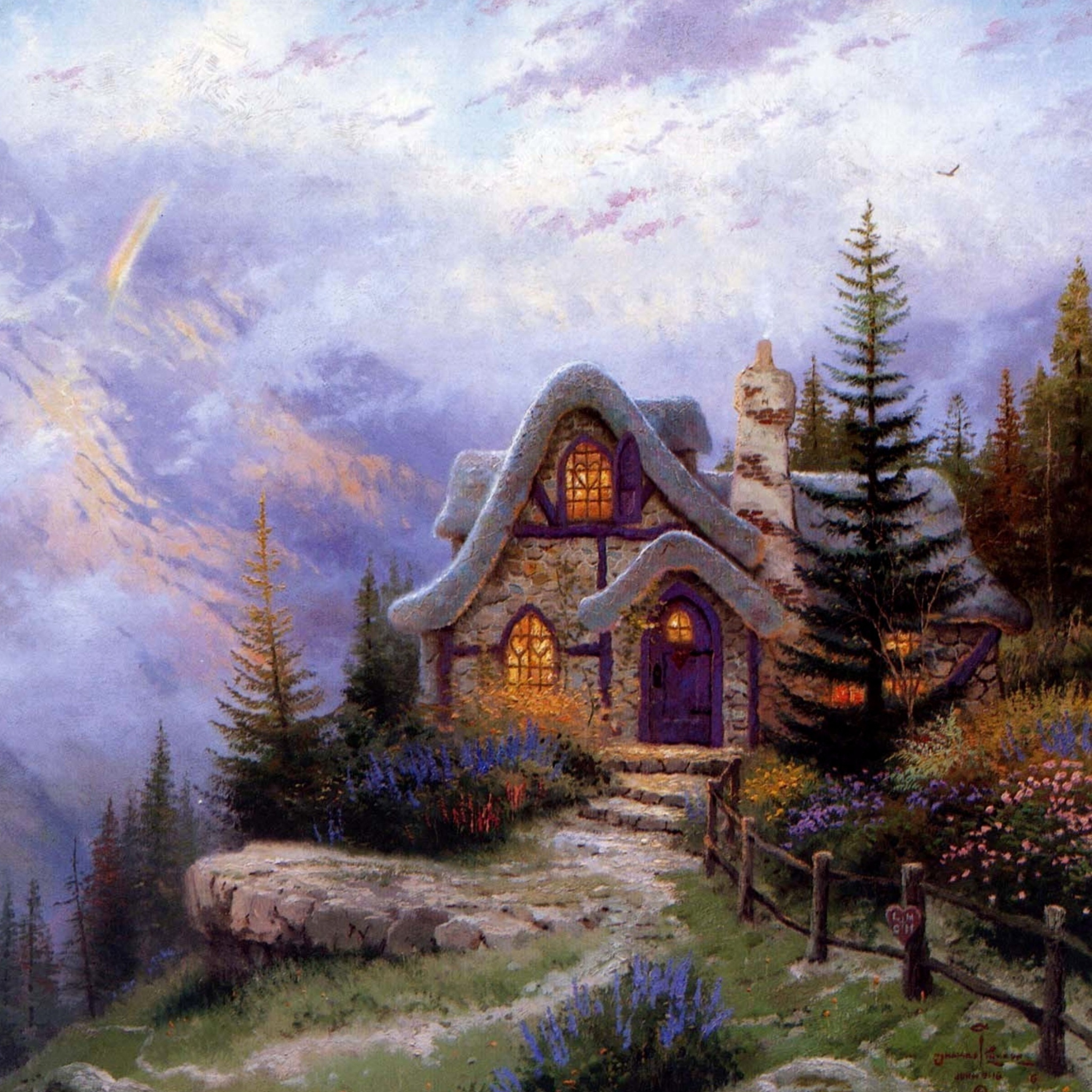 Sfondi Thomas Kinkade Sweetheart Cottage Painting 2048x2048