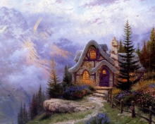 Sfondi Thomas Kinkade Sweetheart Cottage Painting 220x176