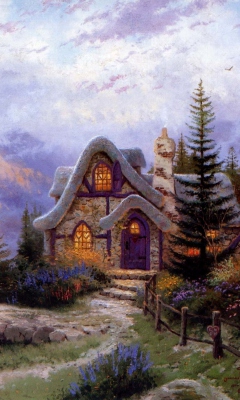 Sfondi Thomas Kinkade Sweetheart Cottage Painting 240x400