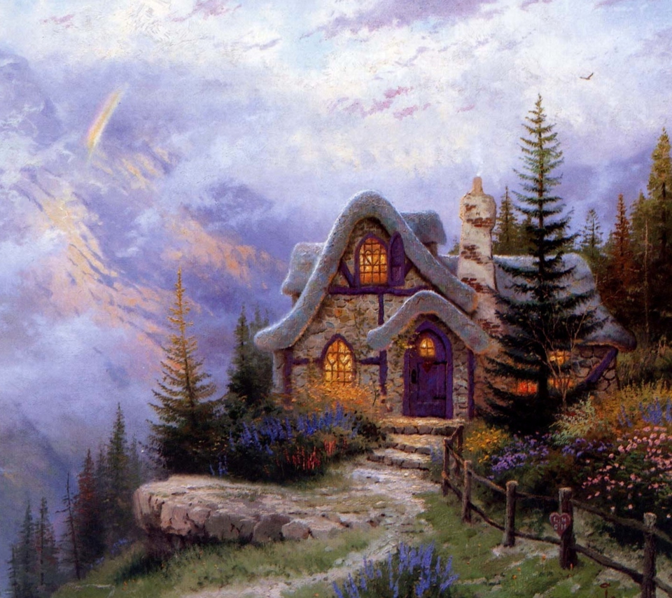 Sfondi Thomas Kinkade Sweetheart Cottage Painting 960x854