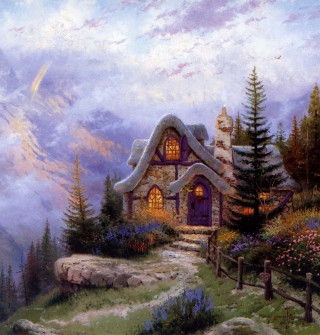 Thomas Kinkade Sweetheart Cottage Painting - Obrázkek zdarma pro iPad