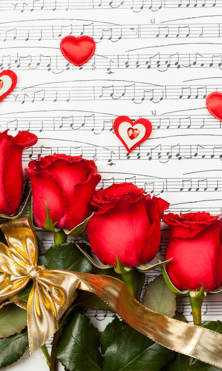 Обои Roses, Love And Music 768x1280