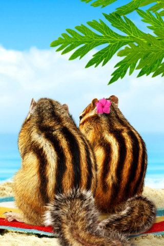 Das Chipmunks on beach Wallpaper 320x480