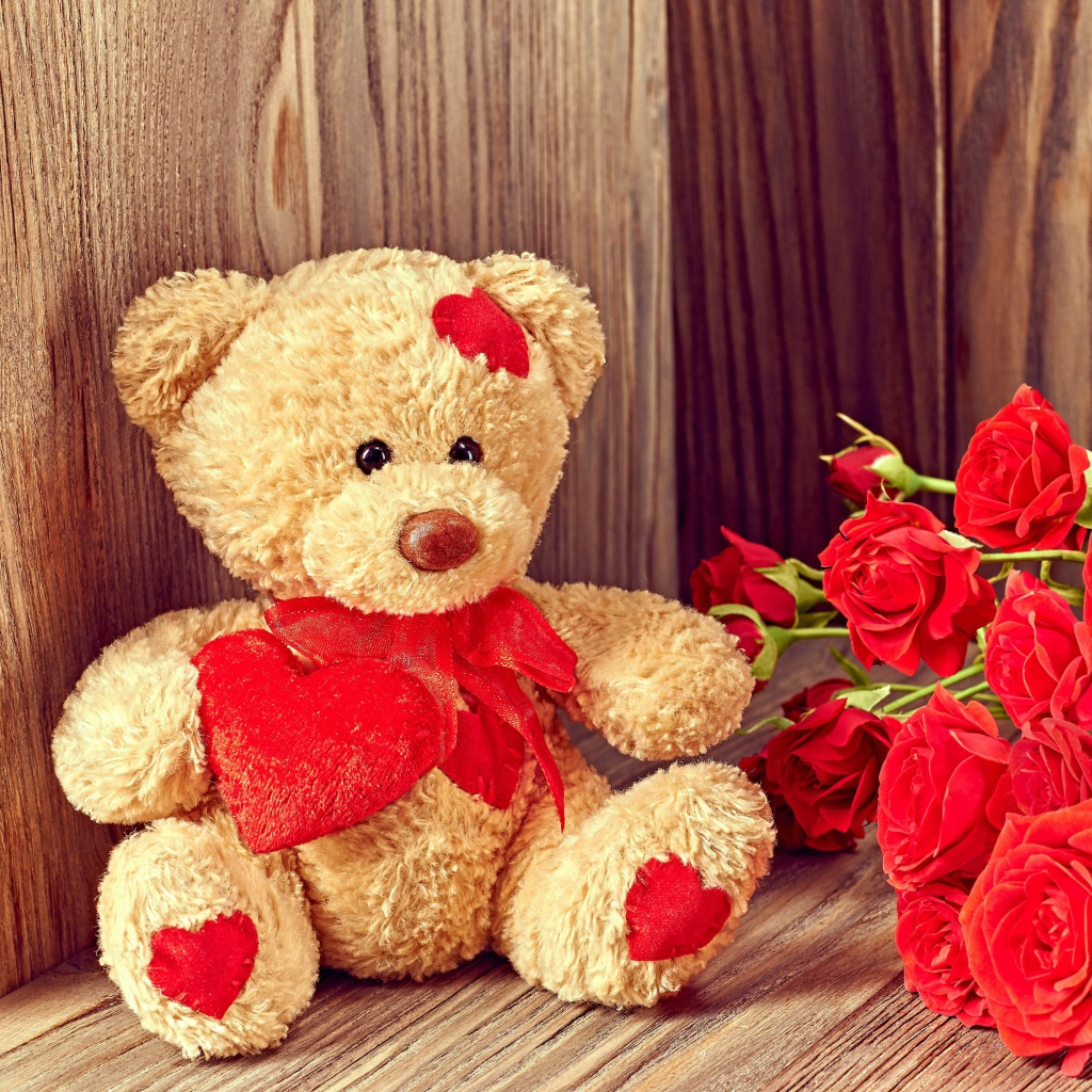 Fondo de pantalla Brodwn Teddy Bear Gift for Saint Valentines Day 1024x1024