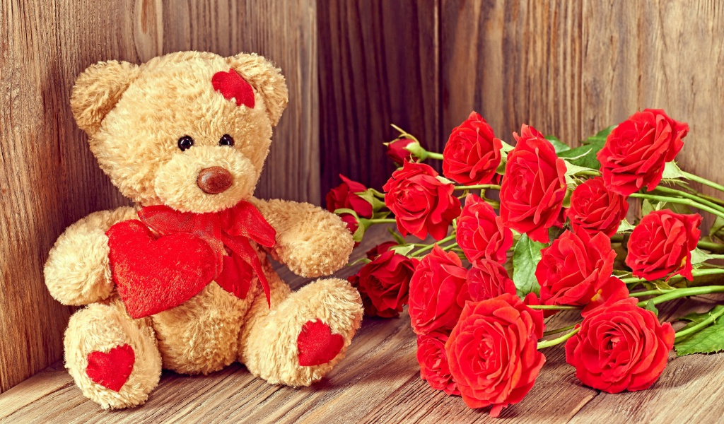 Sfondi Brodwn Teddy Bear Gift for Saint Valentines Day 1024x600