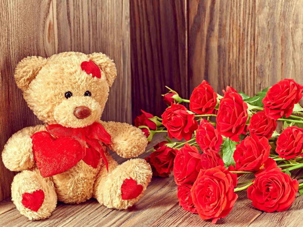 Das Brodwn Teddy Bear Gift for Saint Valentines Day Wallpaper 1024x768