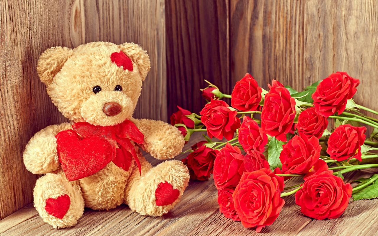 Das Brodwn Teddy Bear Gift for Saint Valentines Day Wallpaper 1280x800