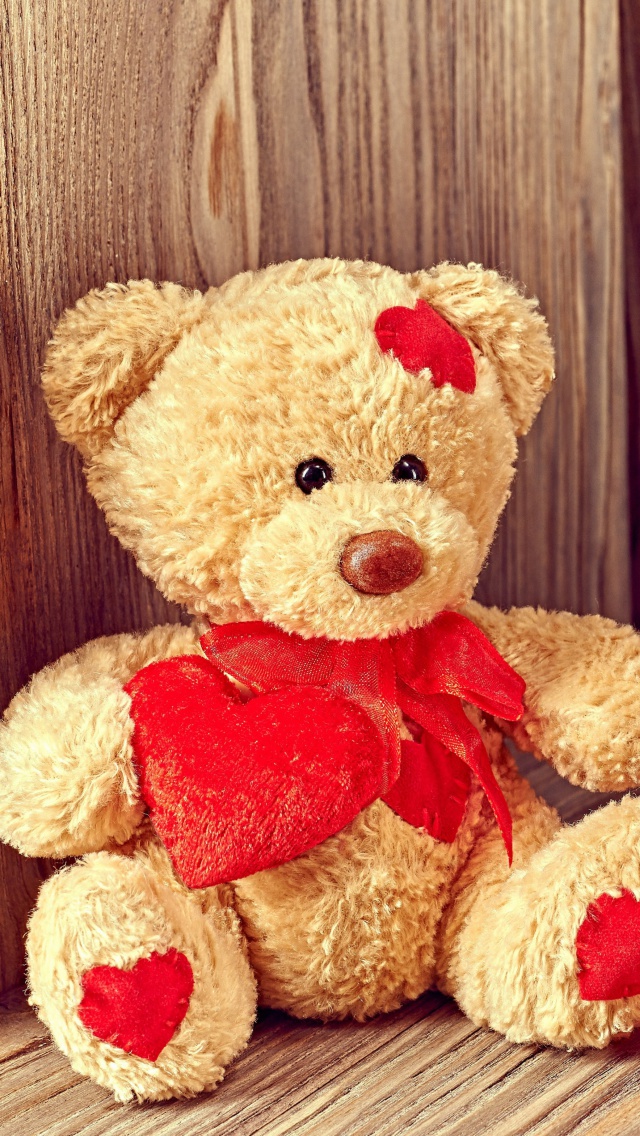 Обои Brodwn Teddy Bear Gift for Saint Valentines Day 640x1136