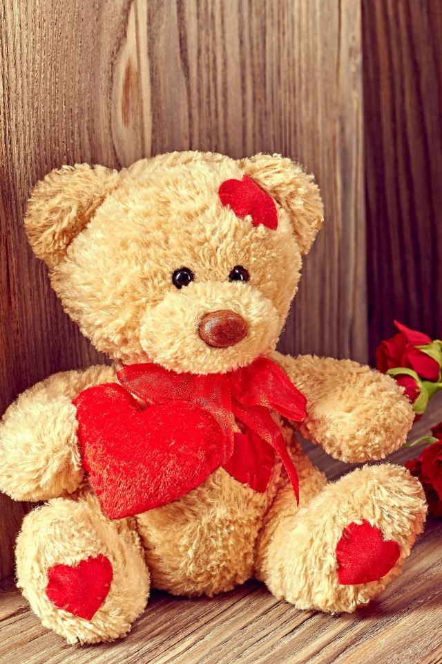 Brodwn Teddy Bear Gift for Saint Valentines Day wallpaper 640x960