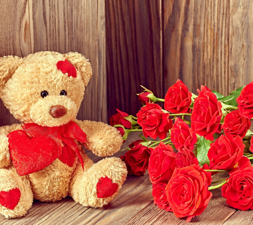 Brodwn Teddy Bear Gift for Saint Valentines Day wallpaper 960x854