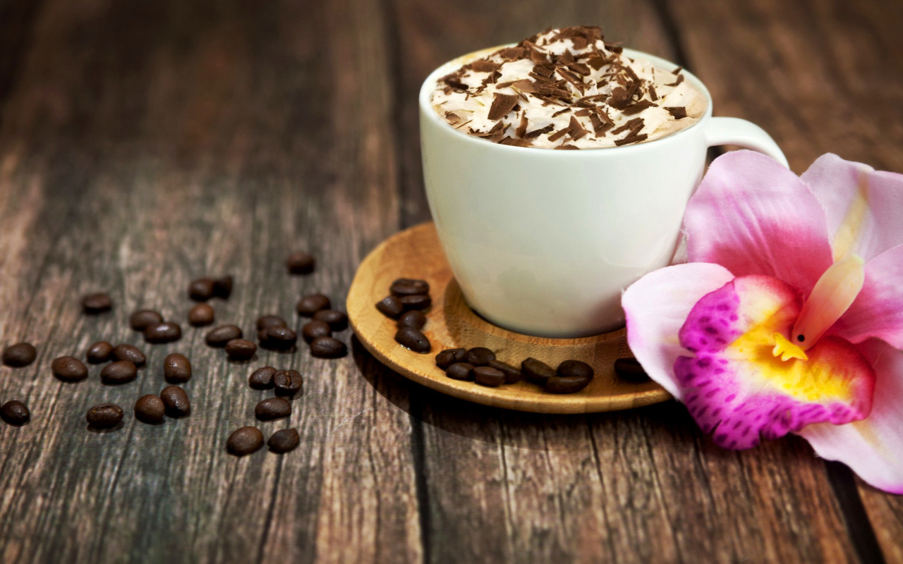 Screenshot №1 pro téma Coffee beans and flower 1280x800