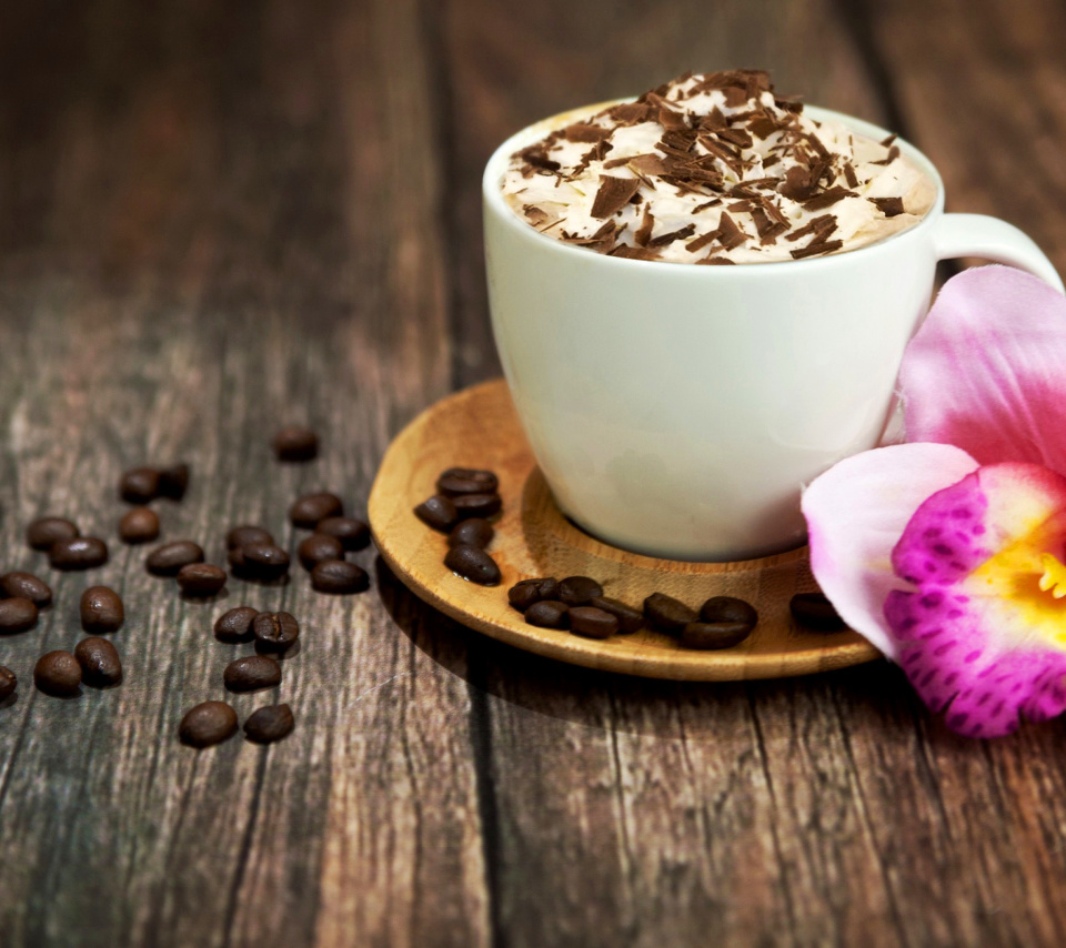 Coffee beans and flower wallpaper 960x854