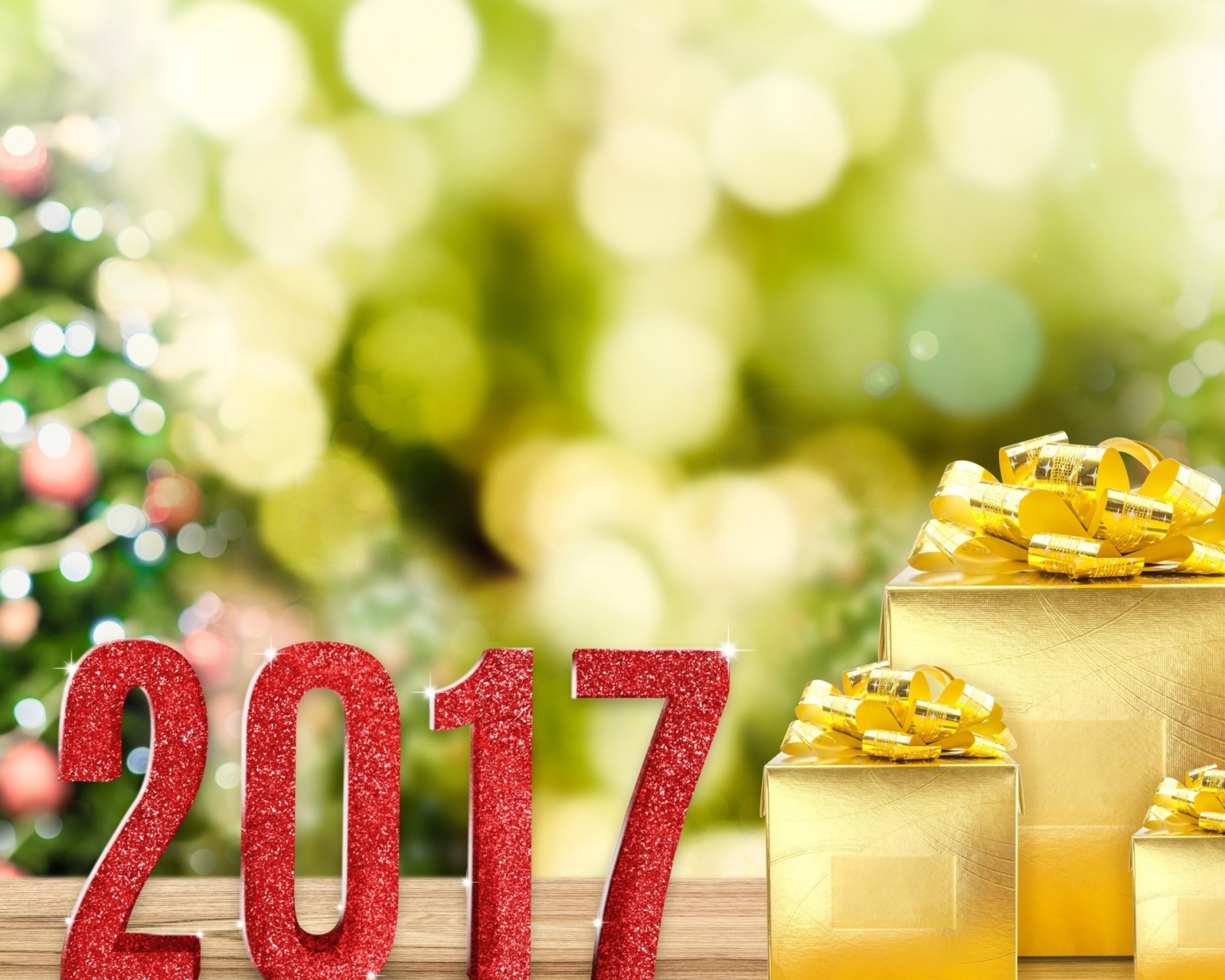 2017 New Year with Gold Gift wallpaper 1600x1280