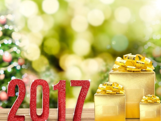 Обои 2017 New Year with Gold Gift 640x480