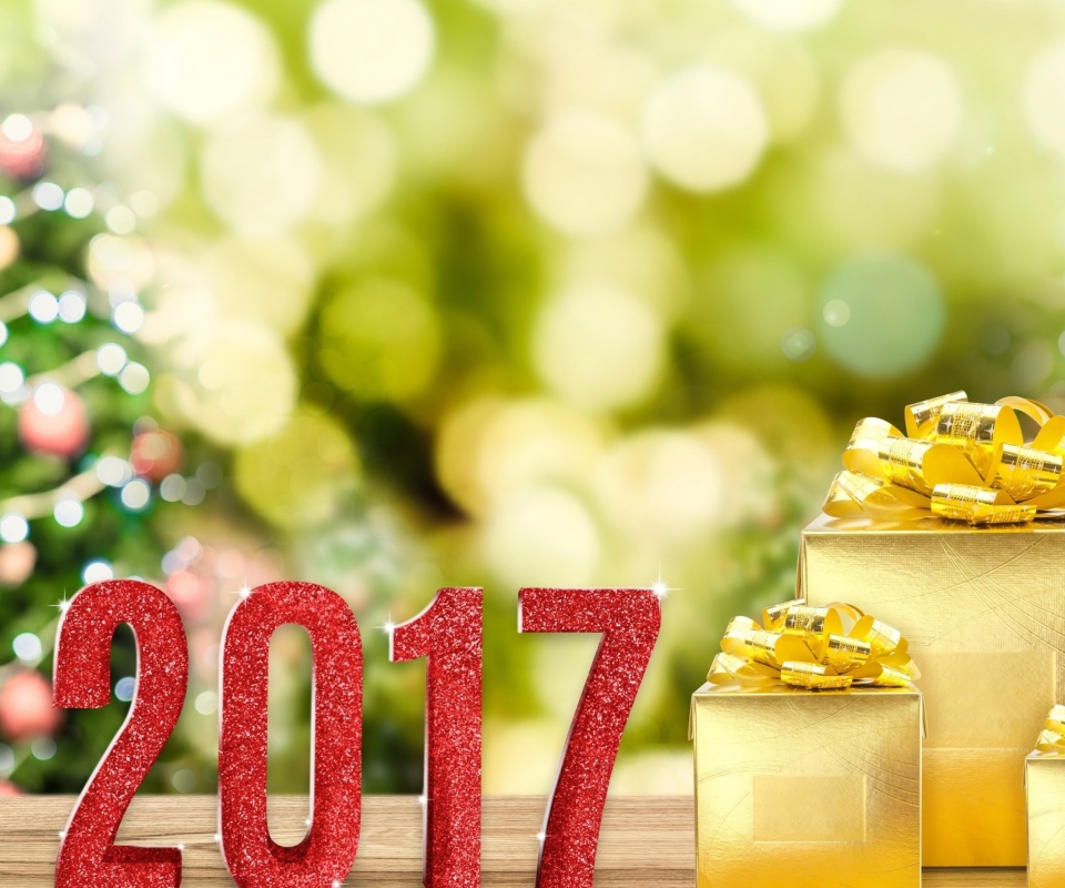 2017 New Year with Gold Gift wallpaper 960x800
