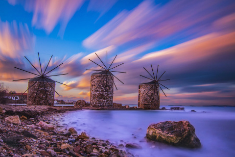 Das Windmills in Greece Mykonos Wallpaper 480x320
