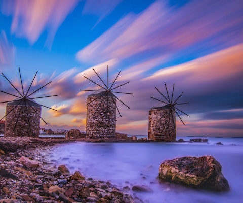 Screenshot №1 pro téma Windmills in Greece Mykonos 480x400