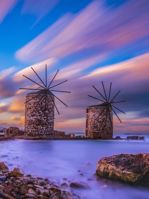 Sfondi Windmills in Greece Mykonos 480x640