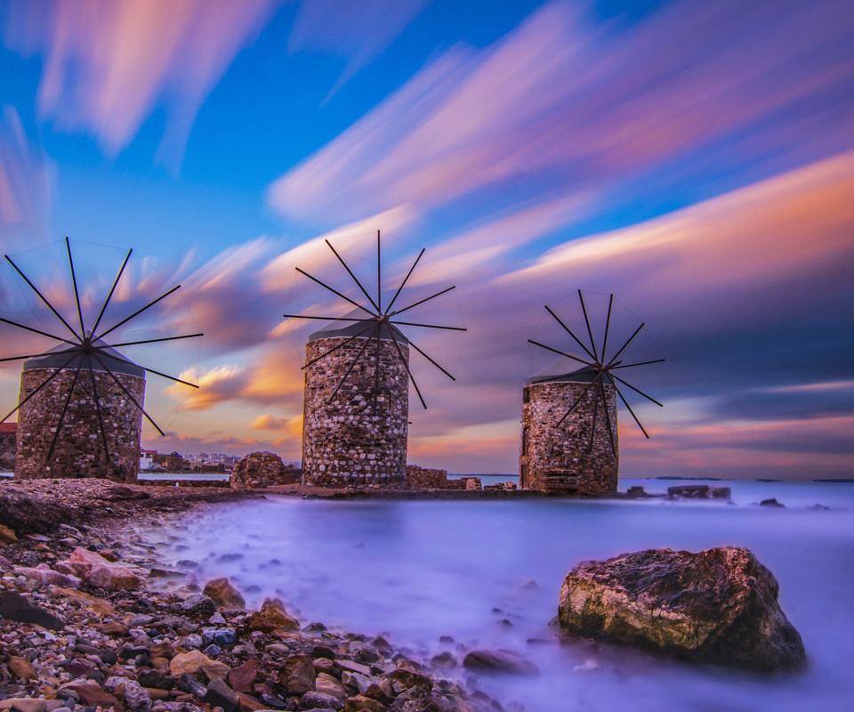 Das Windmills in Greece Mykonos Wallpaper 960x800