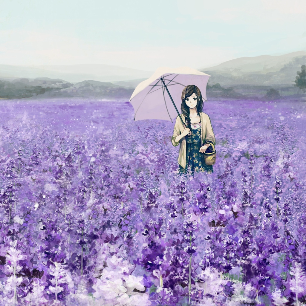 Screenshot №1 pro téma Girl With Umbrella In Lavender Field 1024x1024