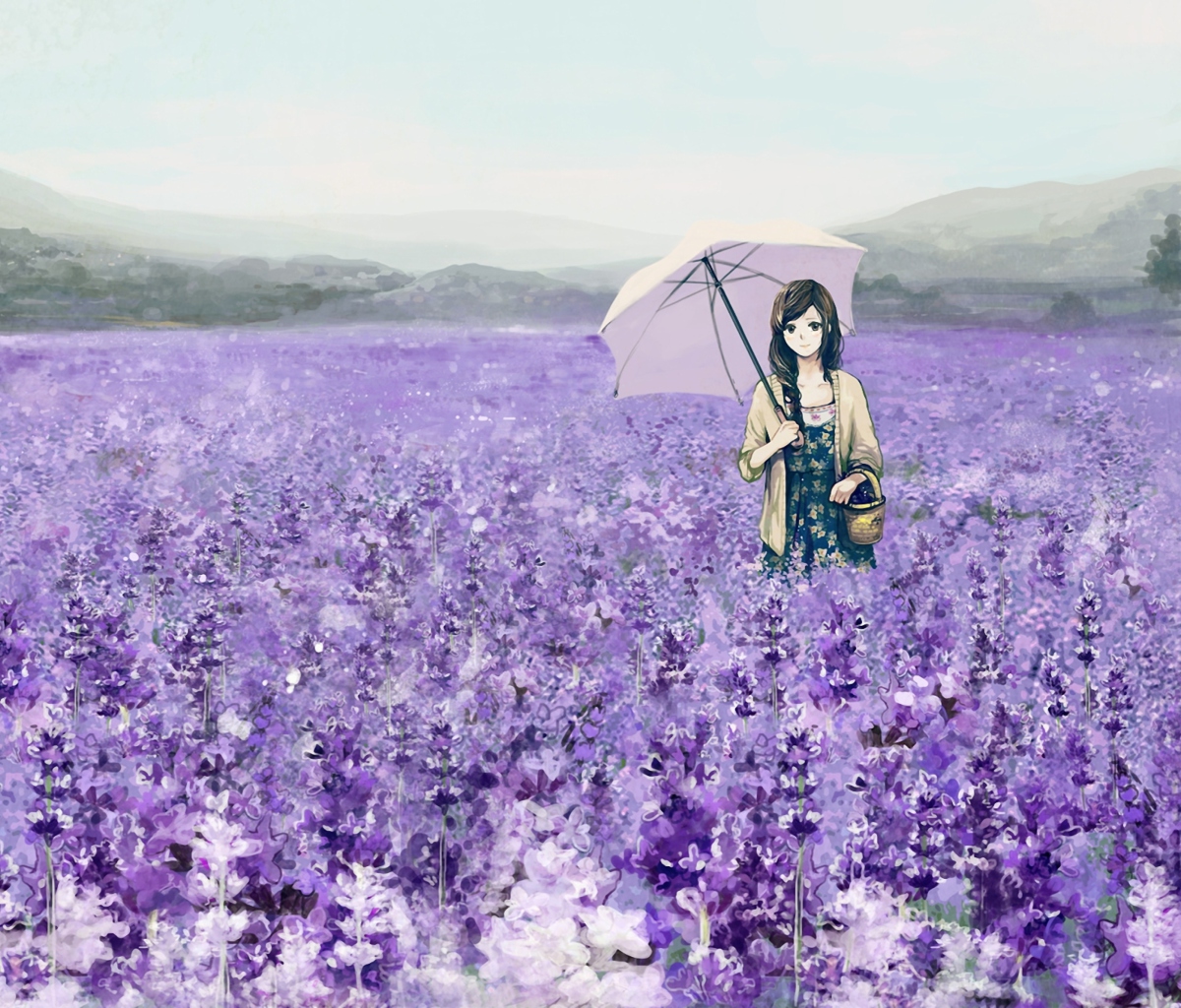 Screenshot №1 pro téma Girl With Umbrella In Lavender Field 1200x1024