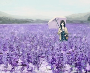 Screenshot №1 pro téma Girl With Umbrella In Lavender Field 176x144