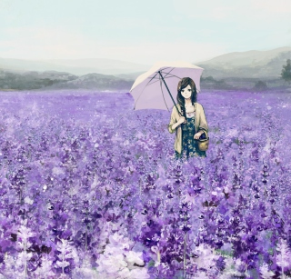 Girl With Umbrella In Lavender Field Background for iPad mini 2
